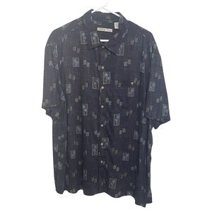 Batik Bay Mens Black Easy Care Short Sleeve Palm Tree Button Up Size 2XLT